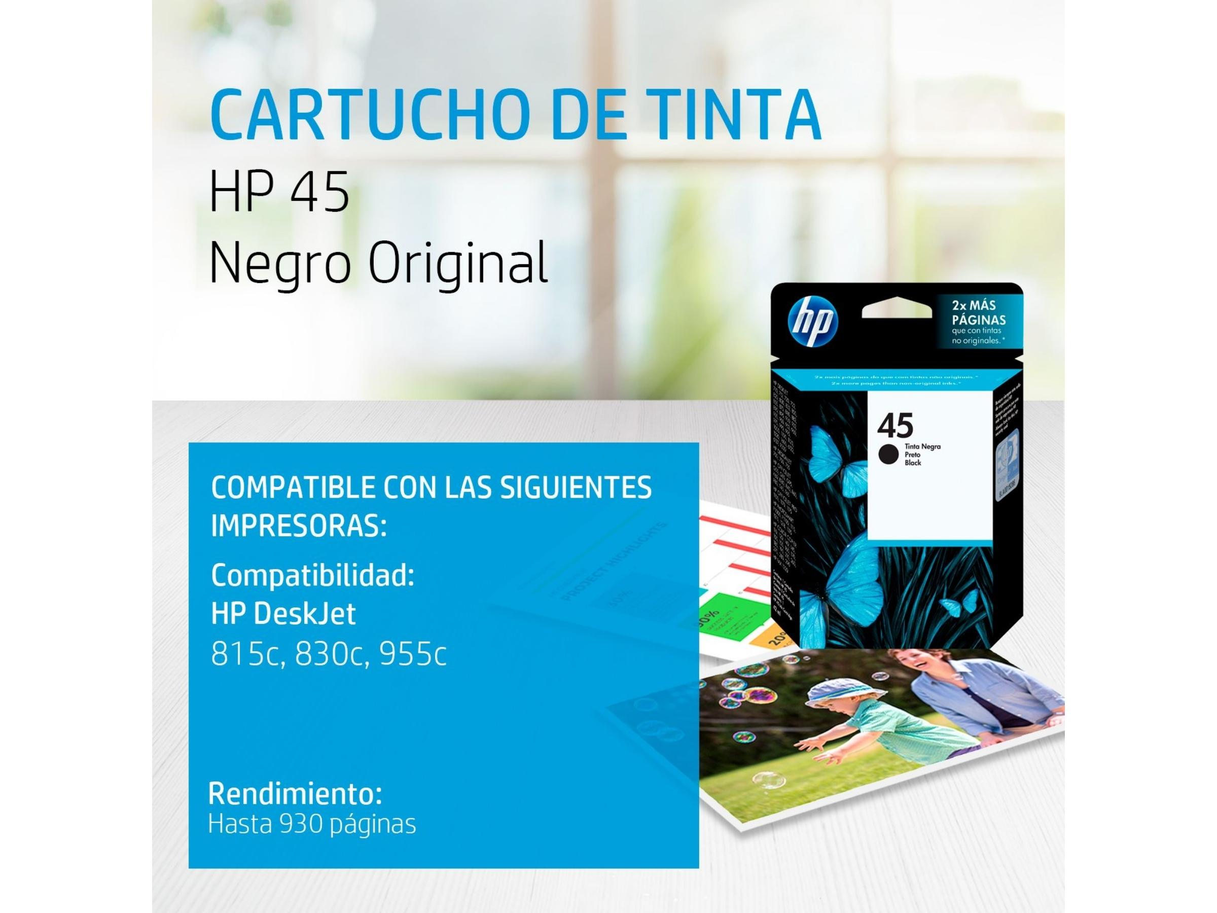 CARTUCHO DE TINTA HP 45 NEGRA (51645AL) 710/ 860/ 930/ 980/ 1220/ 9300/ OFJ115